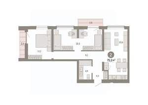 2-к квартира, вторичка, 76м2, 4/8 этаж