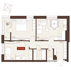 3-к квартира, вторичка, 63м2, 15/24 этаж