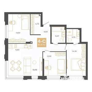 4-к квартира, строящийся дом, 91м2, 2/24 этаж