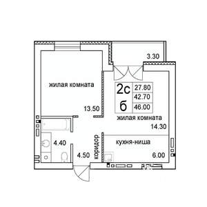 2-к квартира, строящийся дом, 46м2, 8/8 этаж