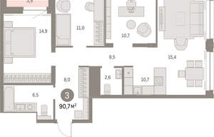 3-к квартира, вторичка, 91м2, 21/30 этаж