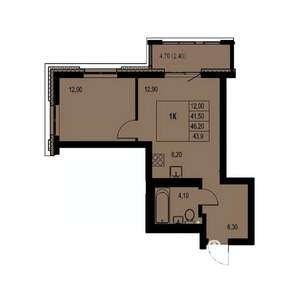 1-к квартира, строящийся дом, 44м2, 6/23 этаж