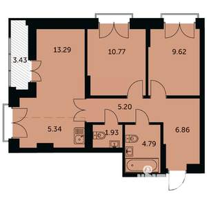 3-к квартира, строящийся дом, 60м2, 14/24 этаж