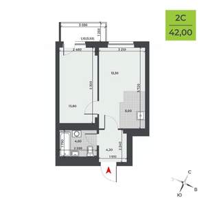 2-к квартира, вторичка, 42м2, 15/21 этаж