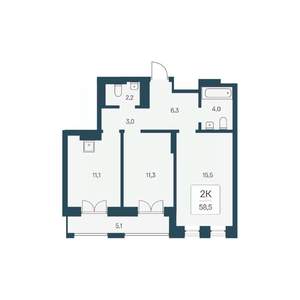 2-к квартира, вторичка, 59м2, 21/22 этаж