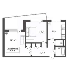 2-к квартира, вторичка, 46м2, 9/9 этаж