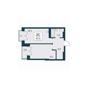 2-к квартира, вторичка, 47м2, 24/30 этаж