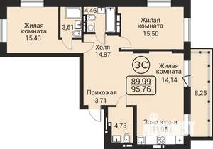 3-к квартира, вторичка, 90м2, 16/24 этаж