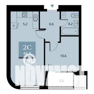 2-к квартира, строящийся дом, 45м2, 5/23 этаж
