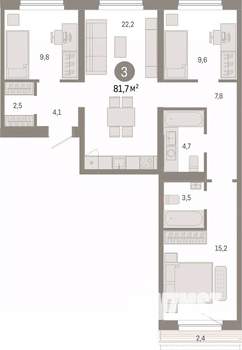 3-к квартира, вторичка, 82м2, 6/7 этаж