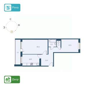 2-к квартира, вторичка, 60м2, 14/17 этаж