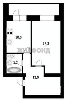 1-к квартира, вторичка, 43м2, 1/6 этаж