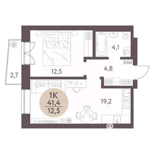 1-к квартира, вторичка, 41м2, 4/7 этаж