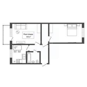 2-к квартира, вторичка, 44м2, 3/5 этаж