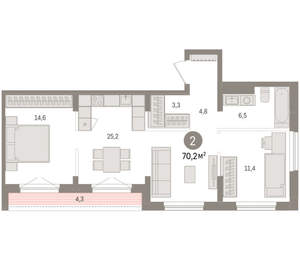 2-к квартира, вторичка, 70м2, 8/15 этаж