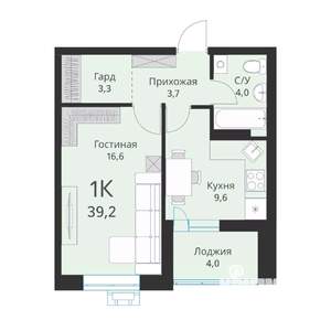 1-к квартира, вторичка, 39м2, 3/15 этаж