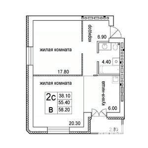 2-к квартира, строящийся дом, 58м2, 8/8 этаж
