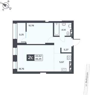 2-к квартира, вторичка, 46м2, 10/26 этаж