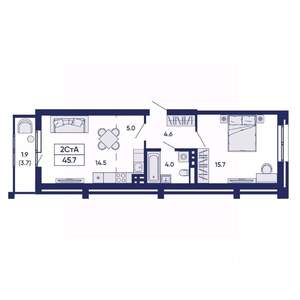 2-к квартира, вторичка, 46м2, 2/14 этаж