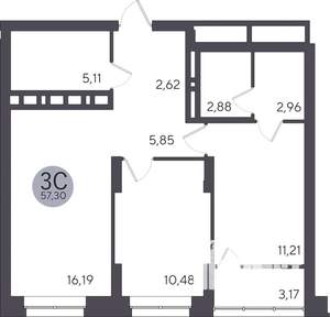 2-к квартира, вторичка, 57м2, 11/25 этаж