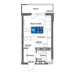Студия квартира, строящийся дом, 27м2, 24/25 этаж