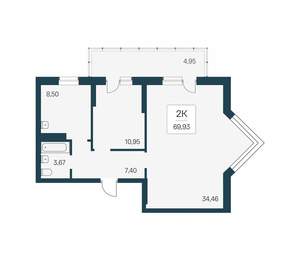 2-к квартира, вторичка, 70м2, 9/24 этаж