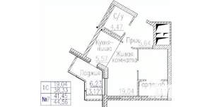 1-к квартира, строящийся дом, 45м2, 7/24 этаж