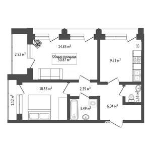 2-к квартира, вторичка, 51м2, 6/22 этаж