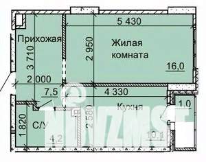 1-к квартира, вторичка, 39м2, 13/16 этаж