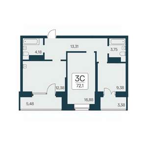 3-к квартира, вторичка, 72м2, 23/25 этаж