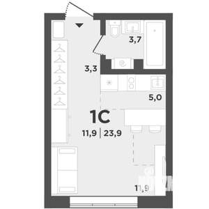 Студия квартира, вторичка, 24м2, 1/9 этаж