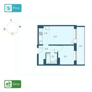 2-к квартира, строящийся дом, 39м2, 2/17 этаж