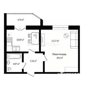 1-к квартира, вторичка, 44м2, 5/9 этаж