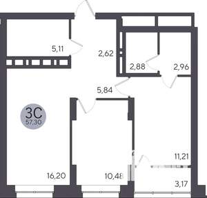 2-к квартира, строящийся дом, 57м2, 25/25 этаж