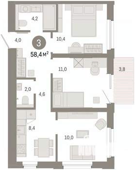 3-к квартира, вторичка, 58м2, 6/9 этаж
