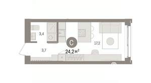 Студия квартира, вторичка, 24м2, 11/16 этаж
