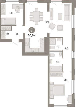 2-к квартира, вторичка, 89м2, 4/17 этаж