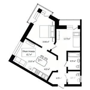 3-к квартира, вторичка, 62м2, 7/16 этаж