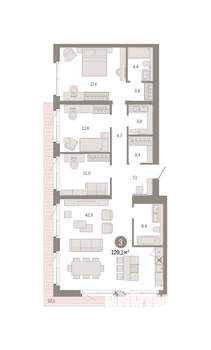 3-к квартира, вторичка, 129м2, 2/14 этаж