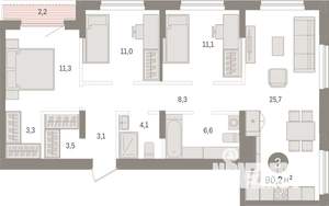 3-к квартира, вторичка, 90м2, 9/9 этаж