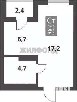 1-к квартира, вторичка, 31м2, 3/17 этаж