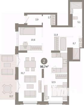 2-к квартира, вторичка, 97м2, 2/14 этаж