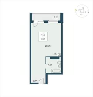 Студия квартира, вторичка, 53м2, 17/25 этаж