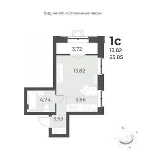 1-к квартира, строящийся дом, 26м2, 3/17 этаж