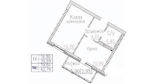 1-к квартира, строящийся дом, 43м2, 3/24 этаж