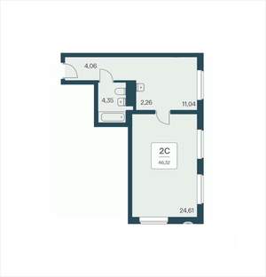 2-к квартира, вторичка, 46м2, 16/25 этаж