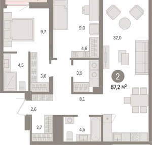 2-к квартира, вторичка, 87м2, 11/15 этаж