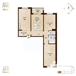 3-к квартира, строящийся дом, 81м2, 2/17 этаж