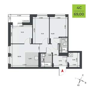 4-к квартира, строящийся дом, 69м2, 11/21 этаж