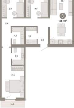 3-к квартира, вторичка, 90м2, 2/15 этаж